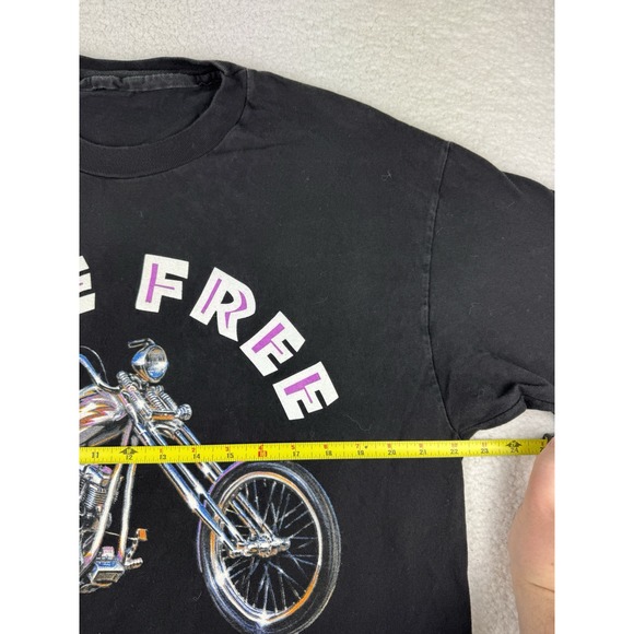 Vtg 1995 Black Style Ride Free Or Die Motorcycle T Shirt XL Single Stitch Black - Picture 3 of 9